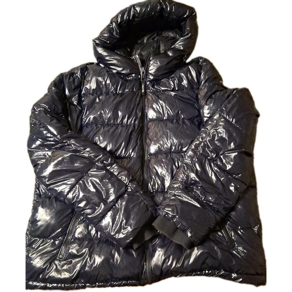 Calvin Klein Men's Black Hooded Down Puffer Jacket Full Zip Water Resistant L